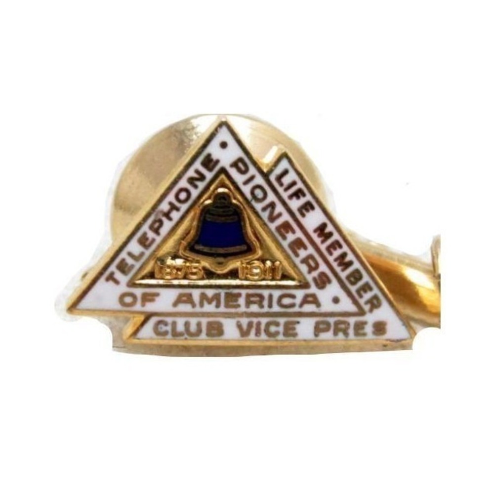 Vintage "Telephone Pioneers Club Vice Pres" Enamel Gold Tone Swag Chain Tie Tack